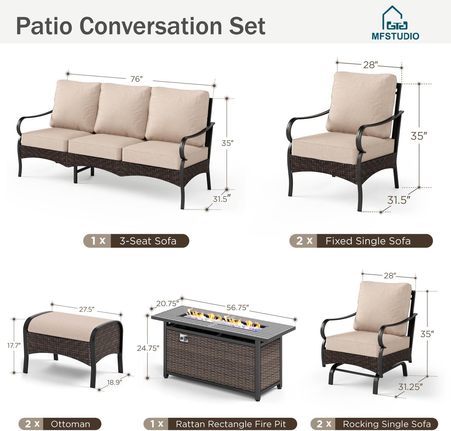 MFSTUDIO 4 Pieces Outdoor Patio Furniture